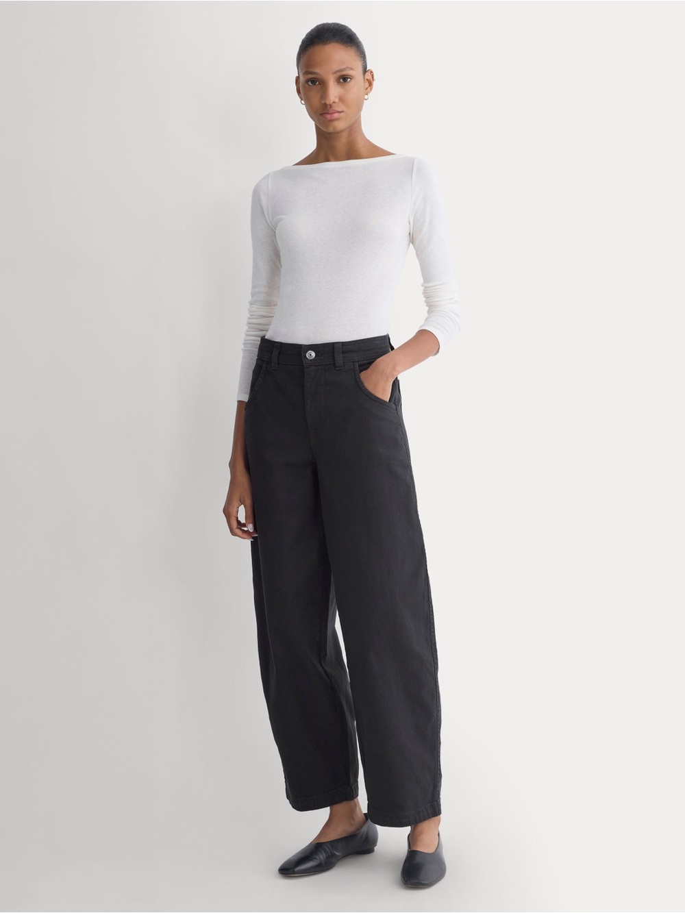 Everlane The Utility Barrel Pant Black 6 Long NWOT High Rise Organic Cotton